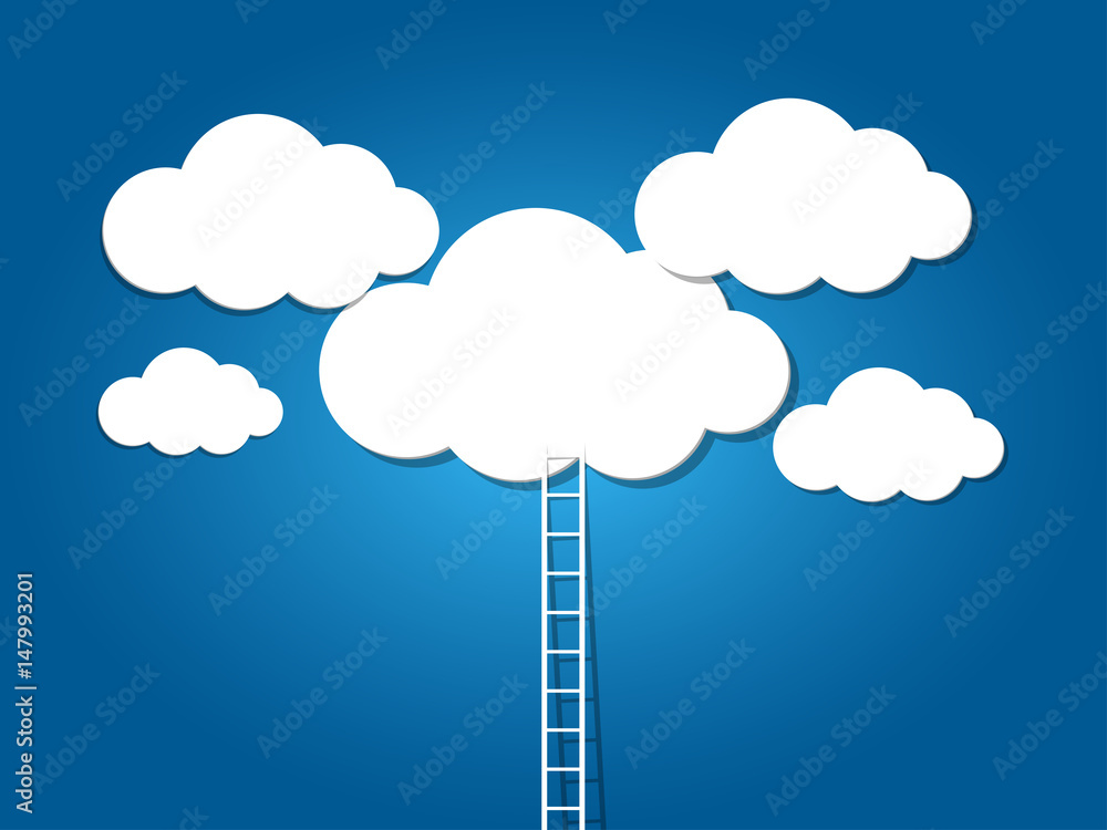 ladder to the clouds on blue background. ladder to the clouds on blue background.