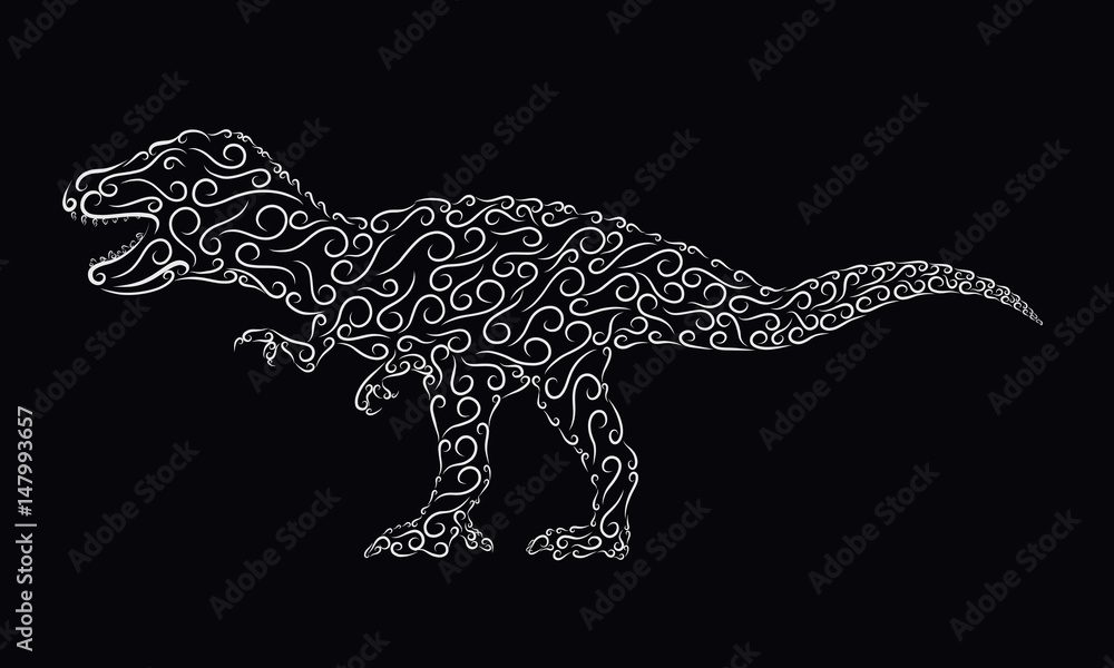 Fototapeta premium Silver patterned dinosaur on a black background