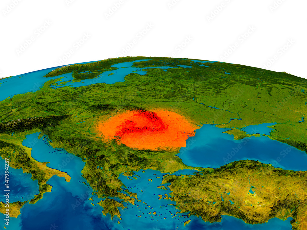Romania on model of planet Earth