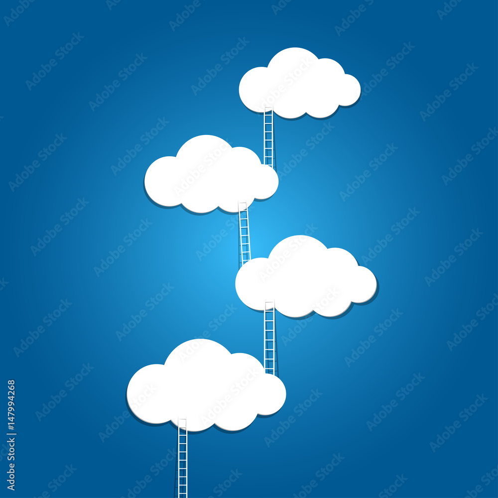 ladder to the clouds on blue background. ladder to the clouds on blue background.