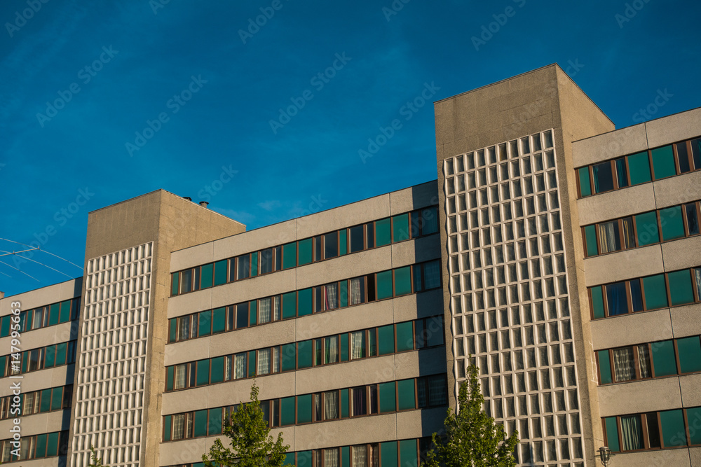Fototapeta premium plattenbau building at berlin in high contrasts