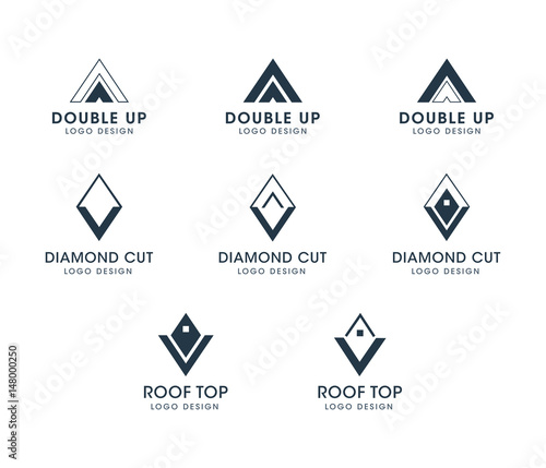 Diamond and triangle logo set. Silhouette vector collection. Business Real Estate icons and shapes with text placeholders.