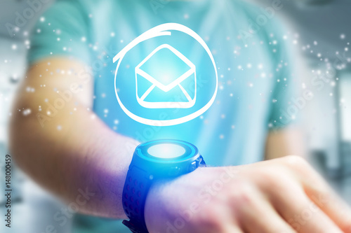Email icon going out a smartwatch interface - technology concept