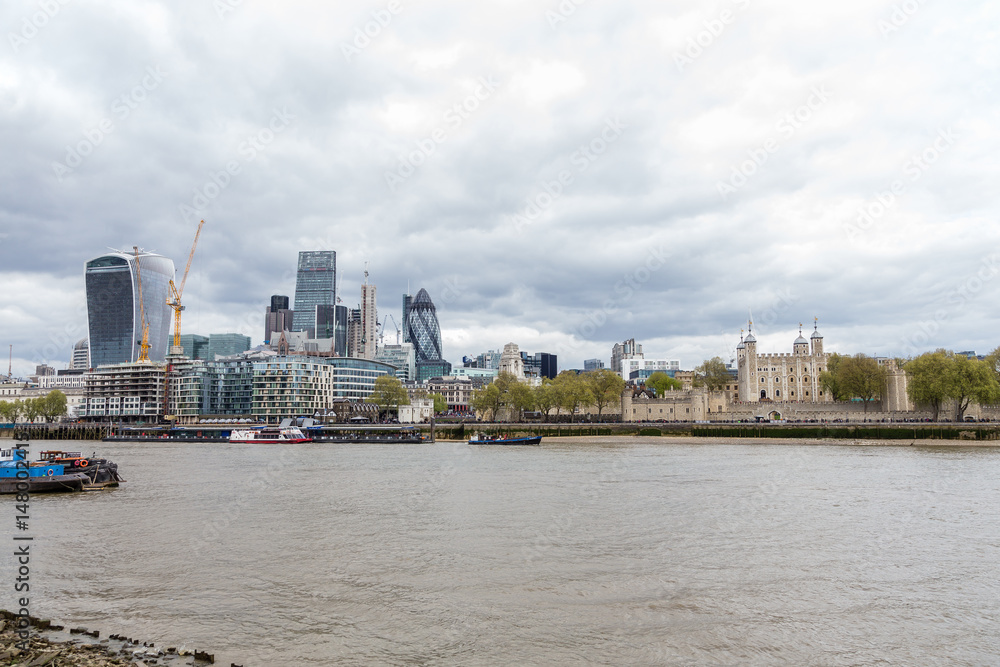 Skyline of the City of London from across the River Thames