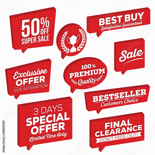 Colorful Isometric bubbles. Set of Retail Tags.