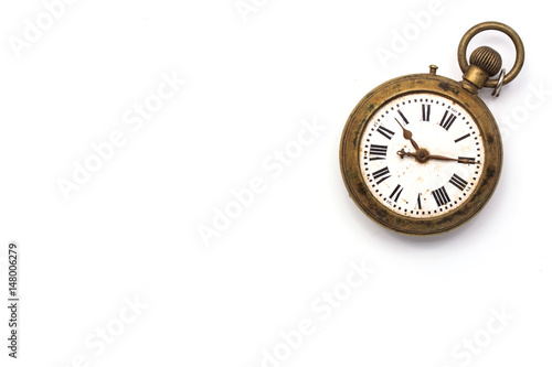 old pocket watch on white background