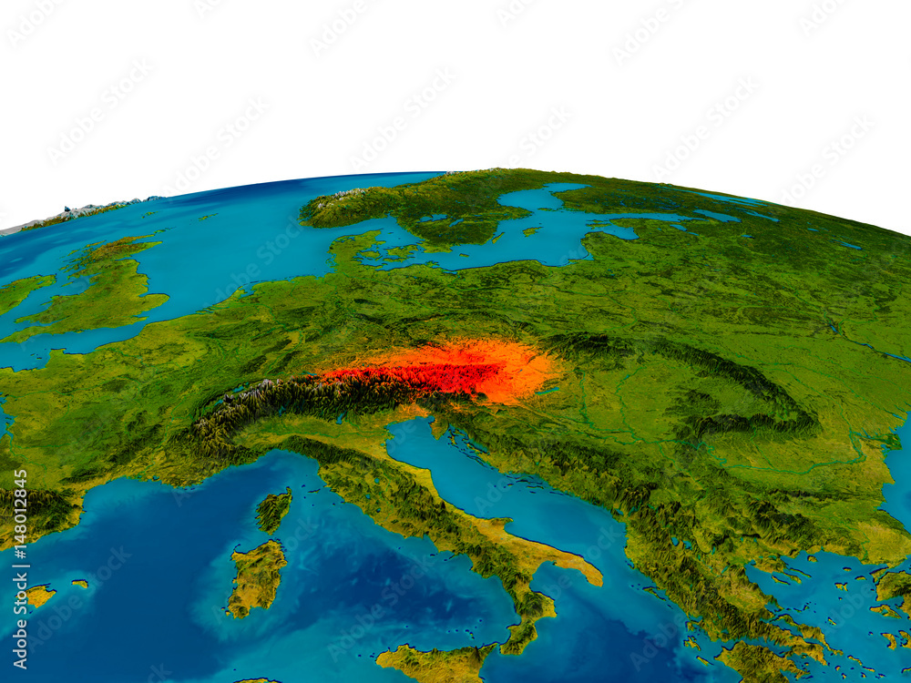 Austria on model of planet Earth