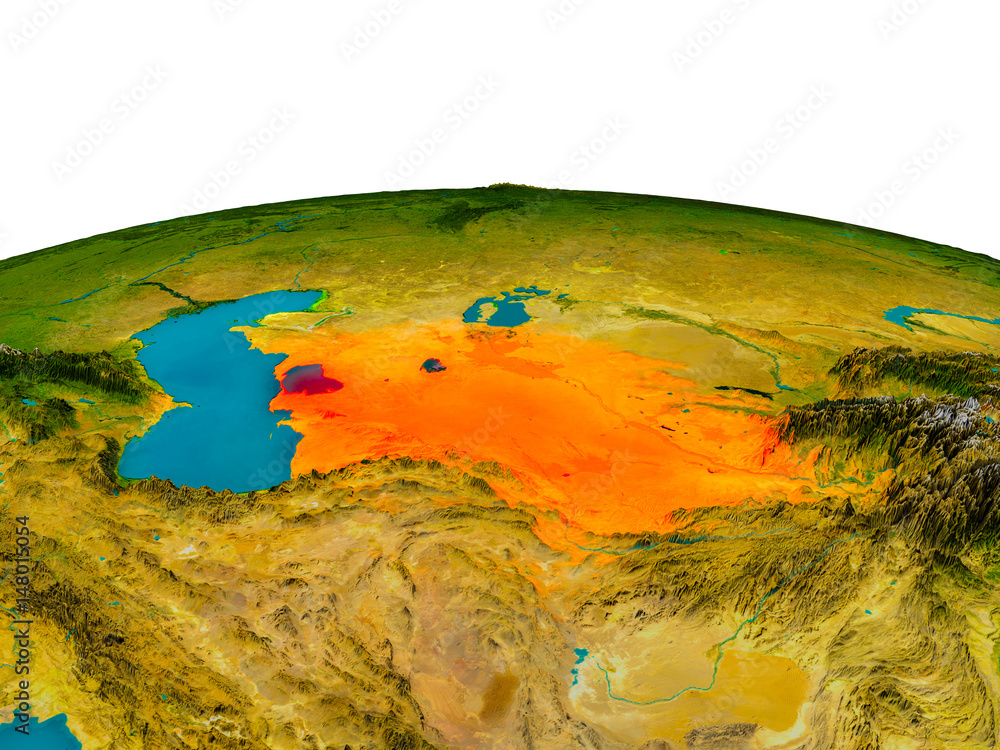 Turkmenistan on model of planet Earth
