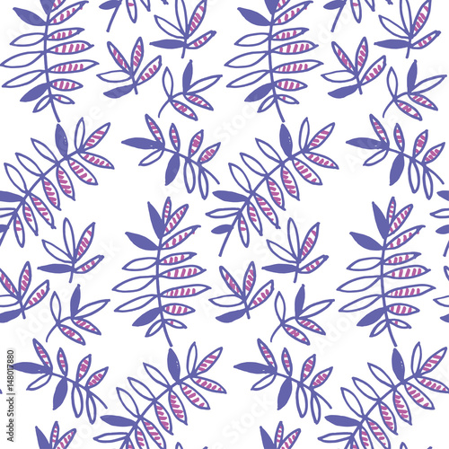 tender violet floral motif vector illustration. tropical leaves seamless pattern on white background. hand drawn naive style natural design © galyna_p