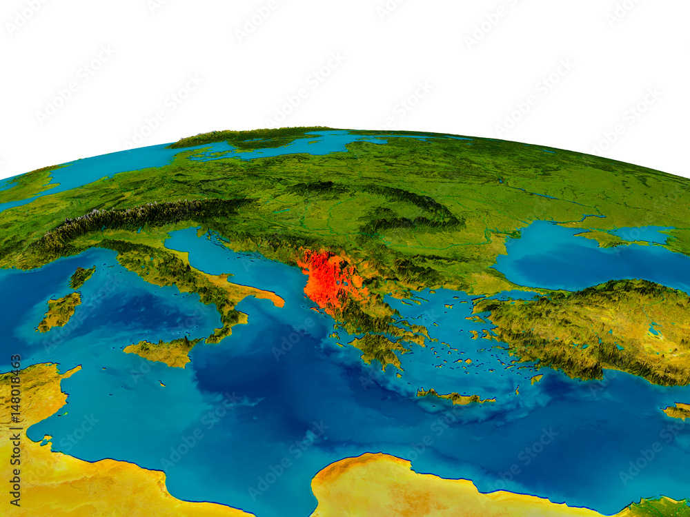 Albania on model of planet Earth