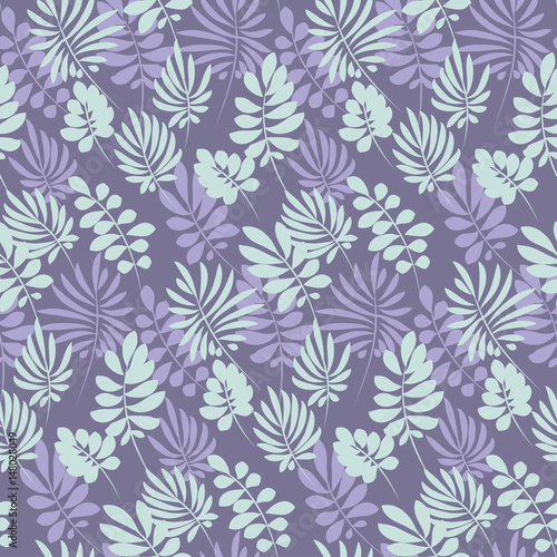 Tropical tender image for bed linen. Seamless floral pattern with exotic leaves for wrapping paper  fabric  cloth. Vector illustration