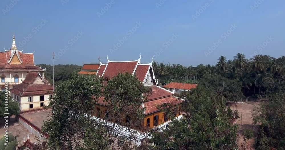 Drone view: pedestal shot of revealing a traditional pagoda. Drone view: pedestal shot of revealing a traditional pagoda.