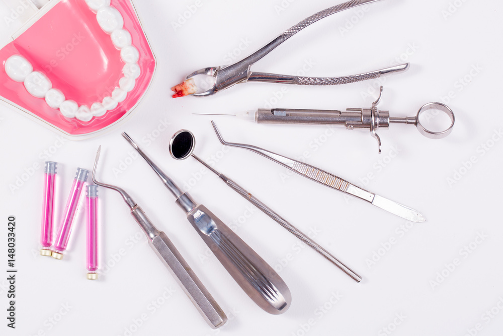 Various dental equipment isolated on white background