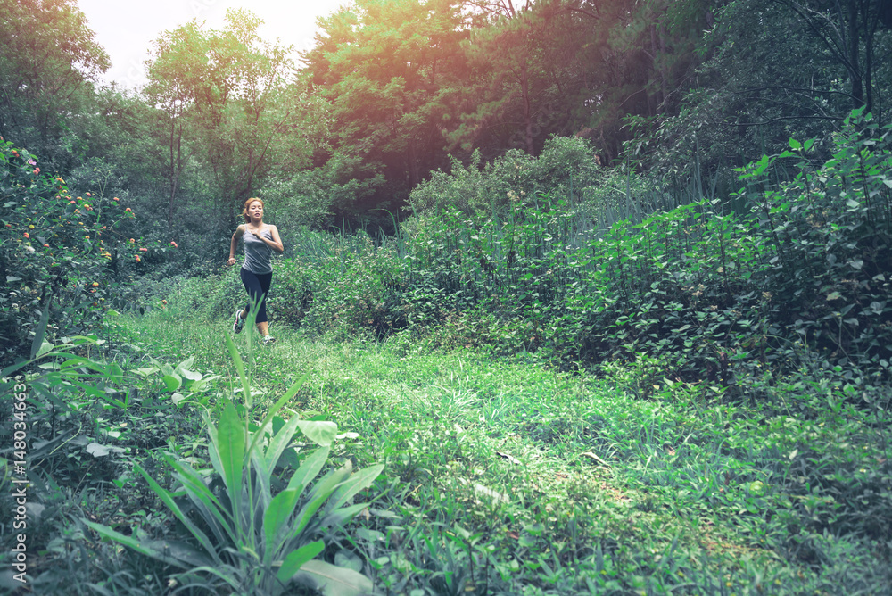 Obraz premium Women jogging On the nature trail in the park