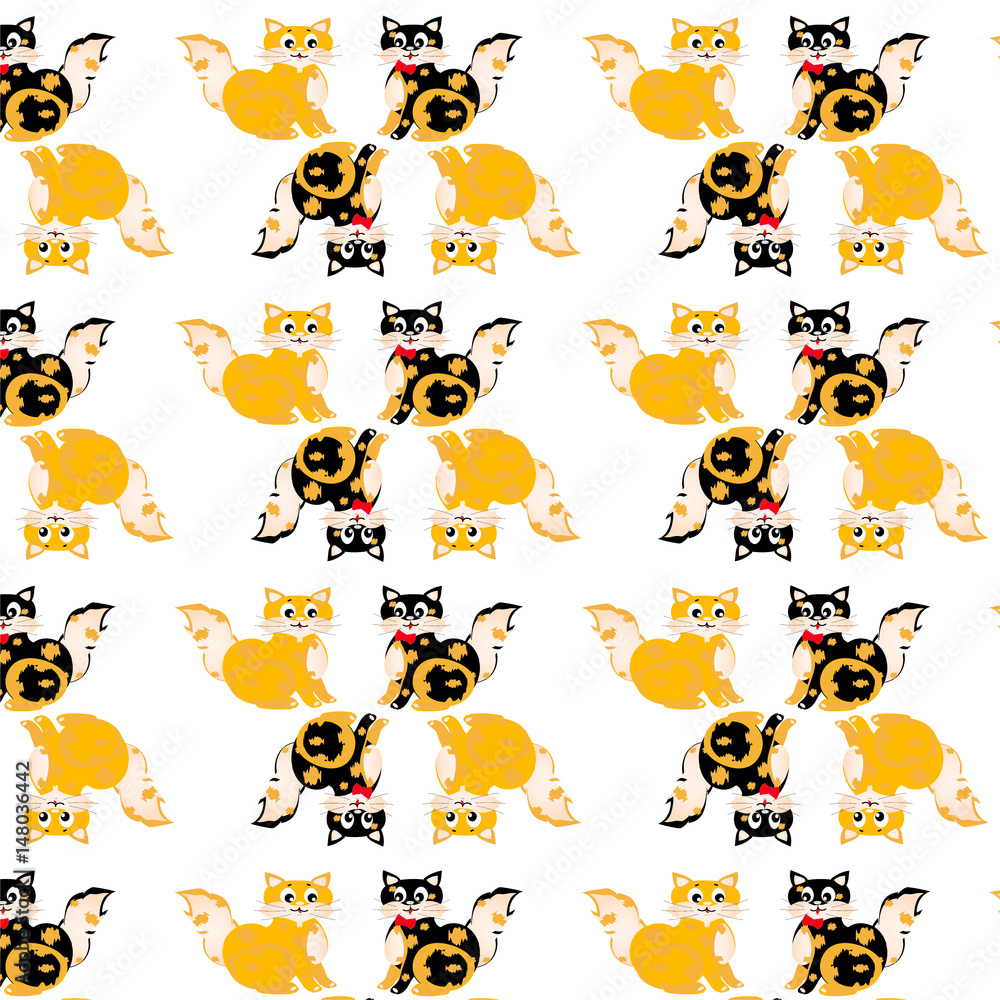 Fototapeta premium The pattern of the cats, red and black color for children's textiles and printing on a white background