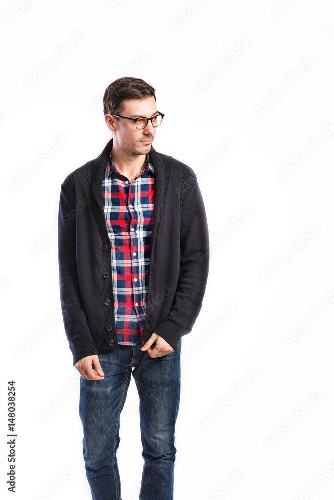 Handsome man in checked shirt, studio shot, isolated Handsome man in checked shirt, studio shot, isolated