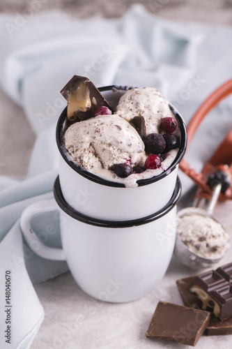 Homemade stracciatella ice cream photo