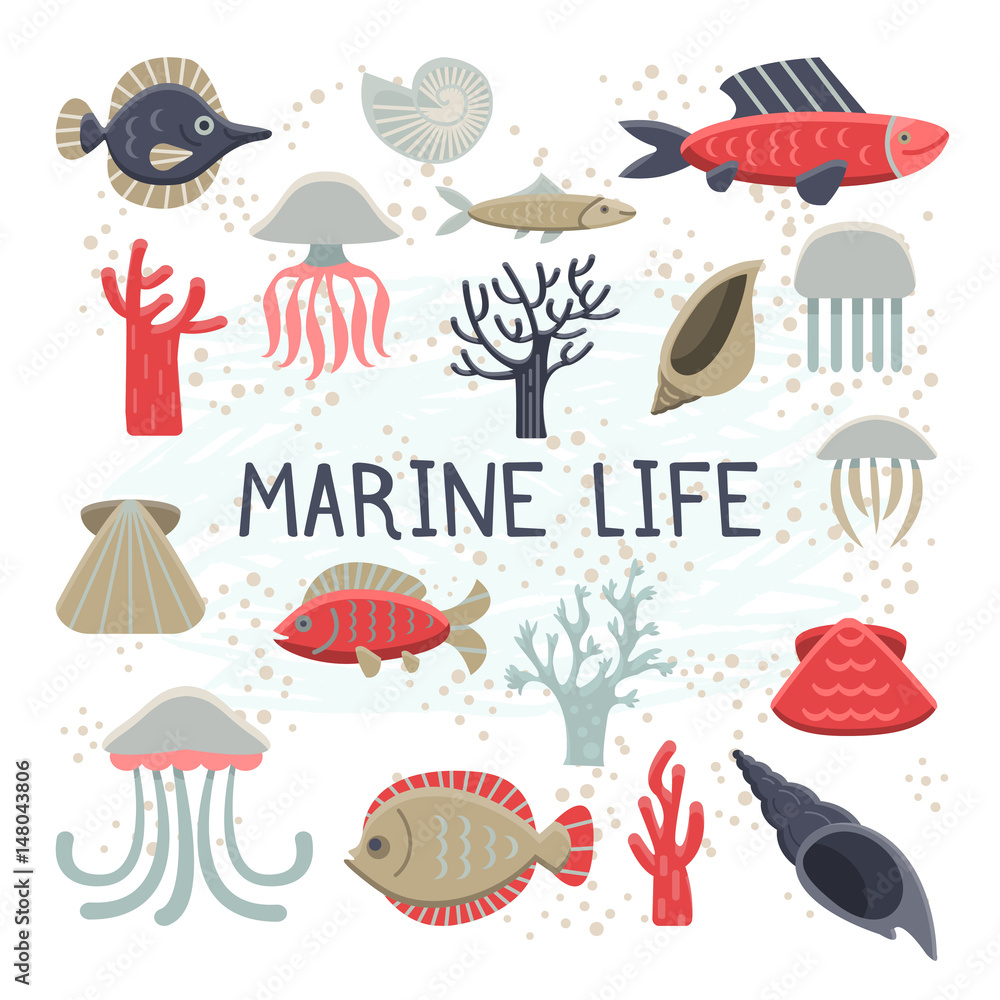 Marine Life Vector Illustrations Set. Marine Life Vector Illustrations Set.