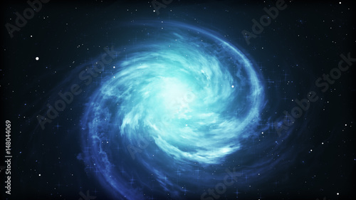 Fototapeta Naklejka Na Ścianę i Meble -  Bright cosmic  background with blue glowing vortex. Abstract astronomy wallpaper design with super nova or black hole