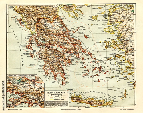 Bilde på lerret Greece (from Meyers Lexikon, 1895, 7/944/945)