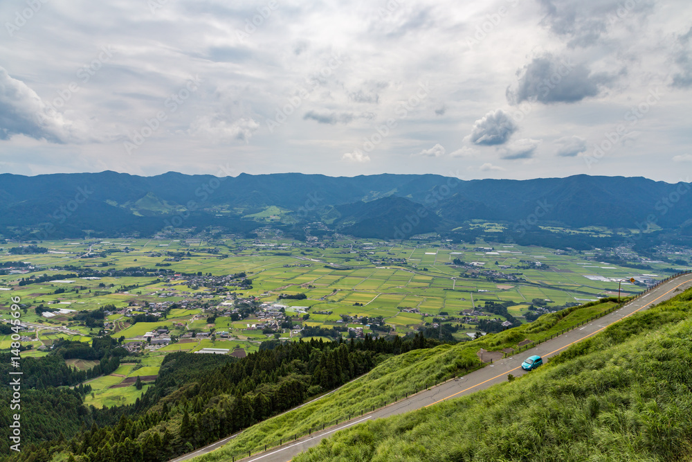 Aso village and agriculture field in Kumamoto, Japan