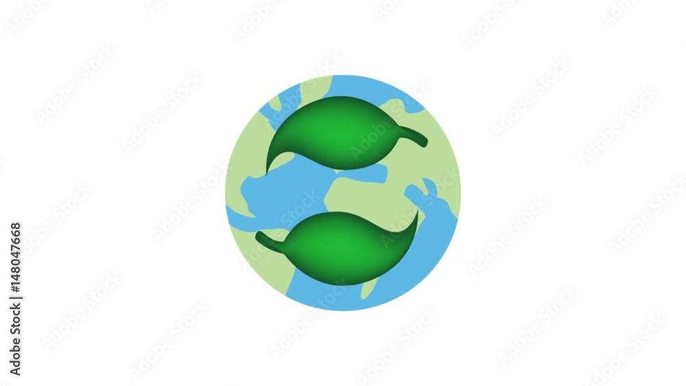 Animation of leaves on floating onto the globe Animation of leaves on floating onto the globe