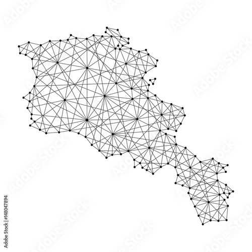 Map of Armenia from polygonal black lines and dots of vector illustration