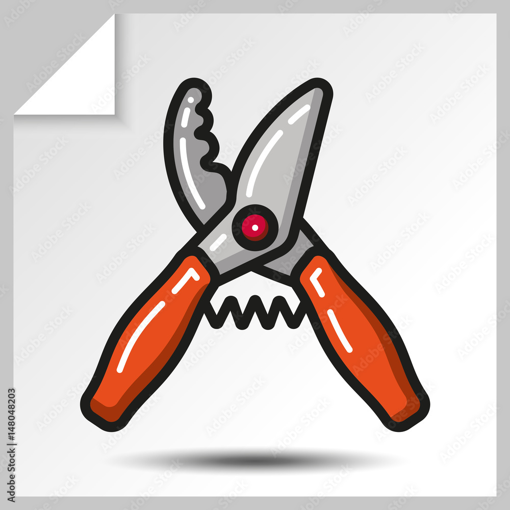 Secateurs of garden tool icon. Vector Isolated flat colorful illustration. Secateurs of garden tool icon. Vector Isolated flat colorful illustration.