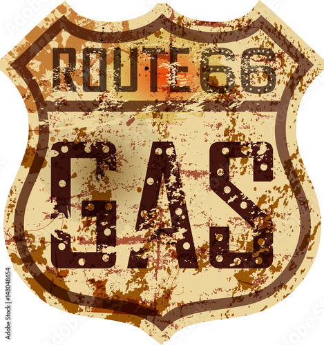 vintage route 66 gas station sign,grungy vector illustration