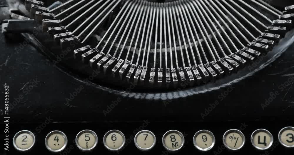 Old Typewriter Typing. Vintage. typewriter being used by male hands