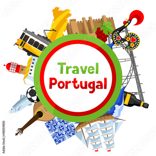 Portugal background design. Portuguese national traditional symbols and objects