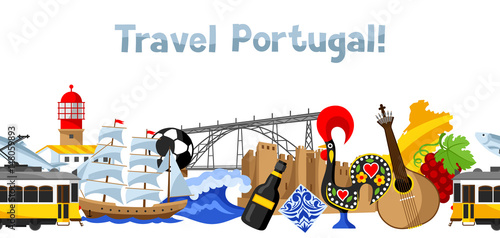 Portugal background design. Portuguese national traditional symbols and objects