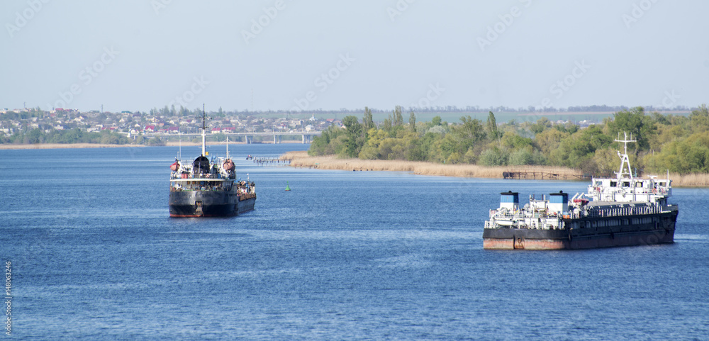 The cargo ships is on the roadstead of the river 2 The cargo ships is on the roadstead of the river 2