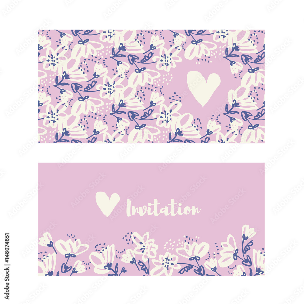 Hand drawn shabby floral design element for card, header, invitation. Sketch style pale color flowers motif in laconic minimal style.