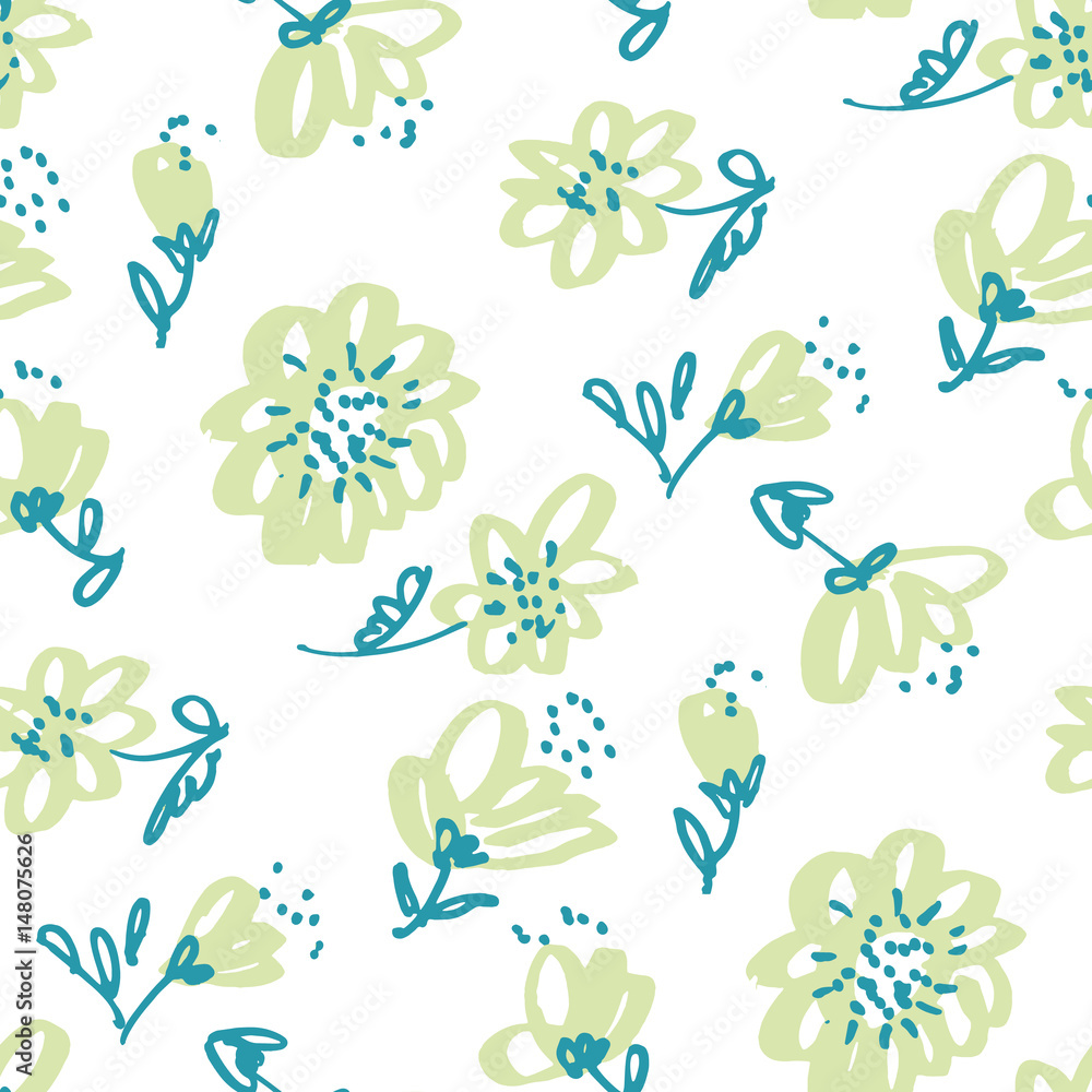 Vector seamless pattern for surface design. Freehand illustration with flower in pale tender color. Shabby floral design element for card, header, invitation. Vector seamless pattern for surface design. Freehand illustration with flower in pale tender color. Shabby floral design element for card, header, invitation.