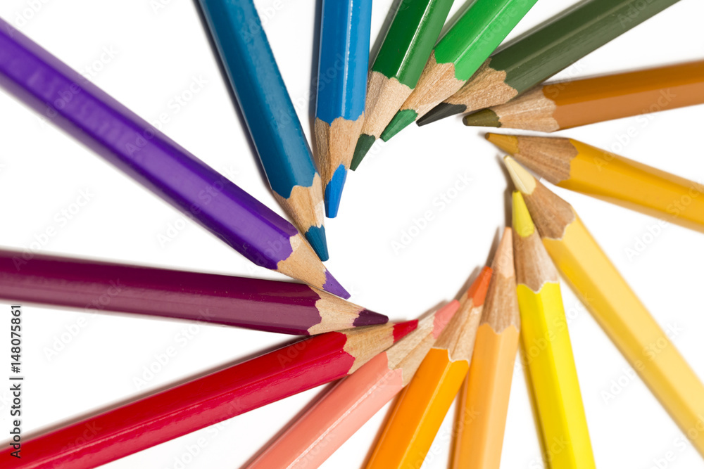 Color pencils spread around
