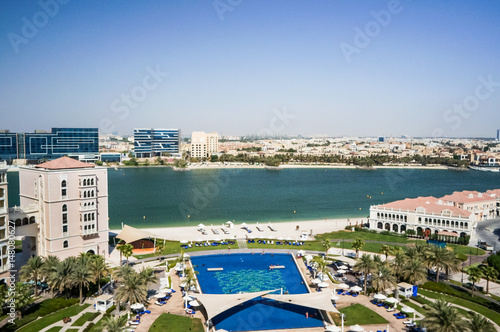 Abu Dhabi. In the summer 2016. Landscaped oasis in hotel Ritz Carlton. 
 photo