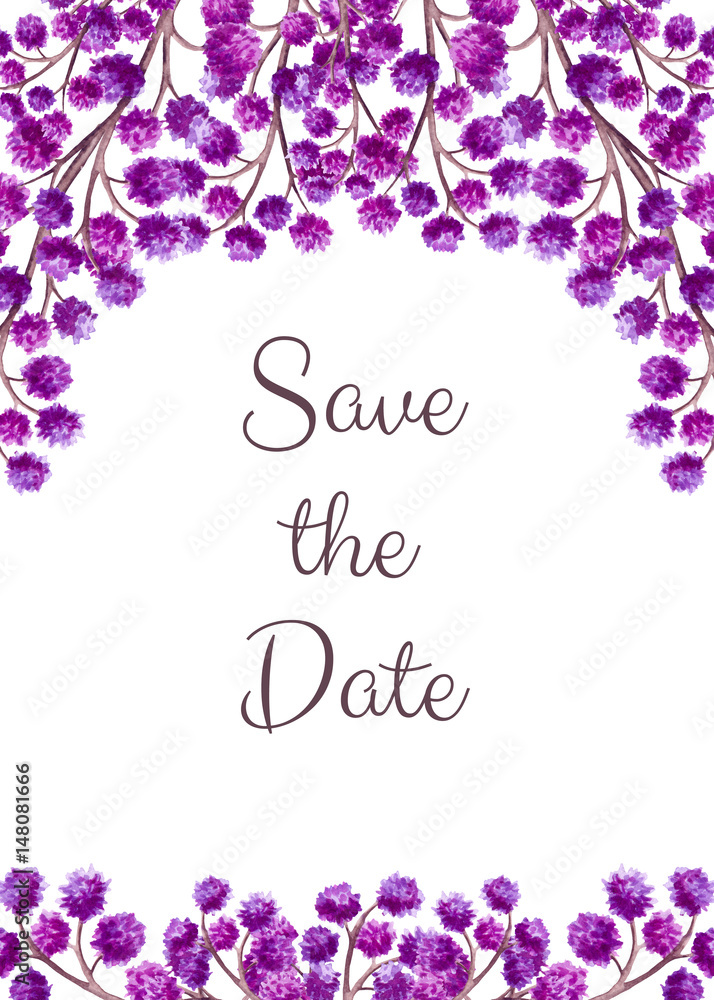 Save the Date Card with Watercolor Purple Flowers