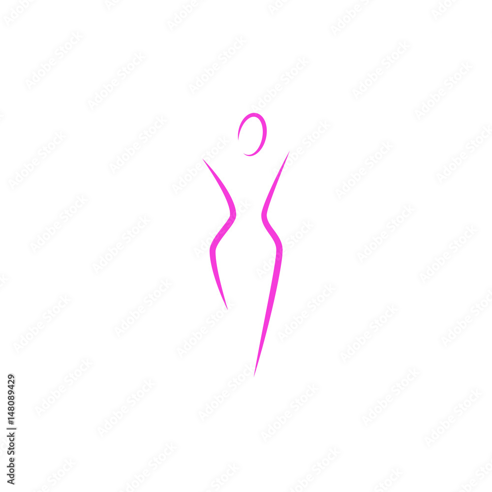 Silhouette of a slender woman body logo, abstract health feminine slim  figure of a young girl pink lines art, mockup of a female emblem for a spa  or diet Stock Vector