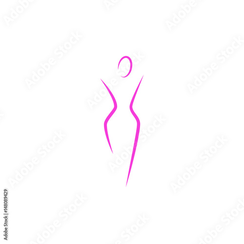 Silhouette of a slender woman body logo, abstract health feminine slim figure of a young girl pink lines art, mockup of a female emblem for a spa or diet