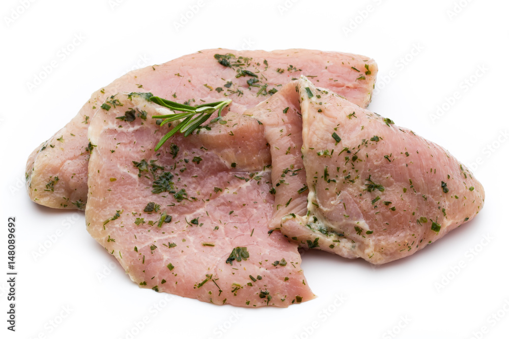 Steak with spices isolated on white background. Steak with spices isolated on white background.