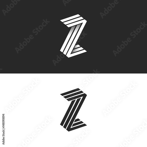 Letter Z logo isometric geometric shape 3D monogram, hipster graphic design initials ZZZ black and white emblem with shadow for wedding invitation or business card