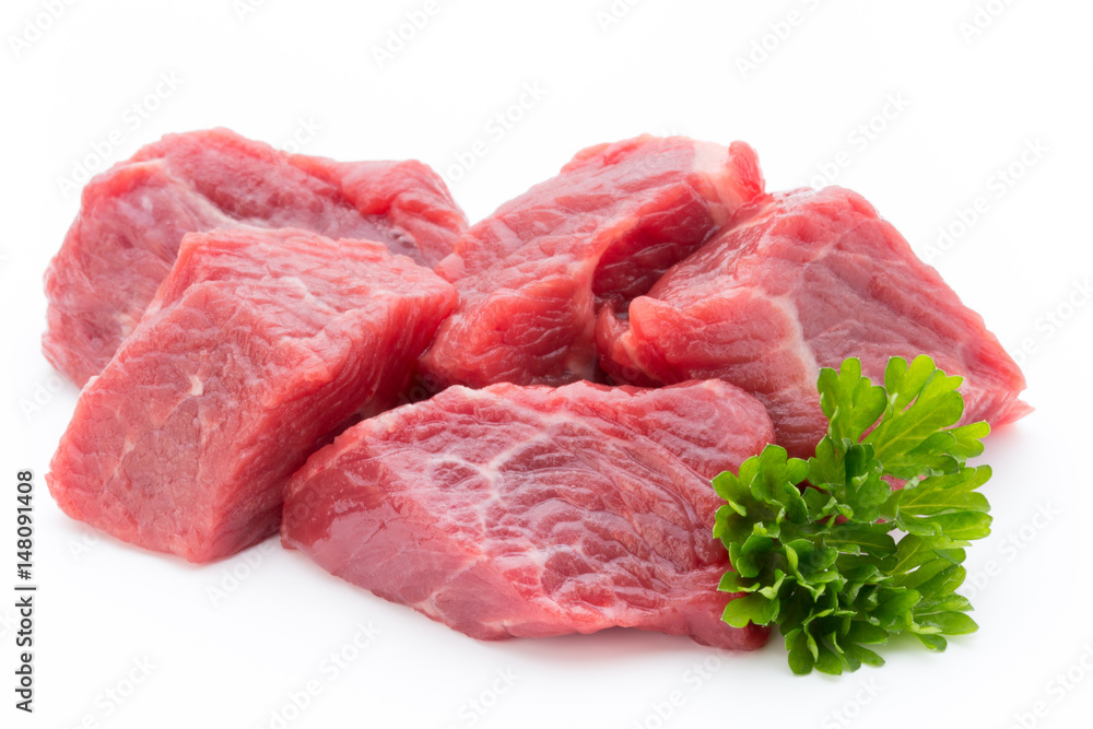 fresh meat on slice on the white background. fresh meat on slice on the white background.