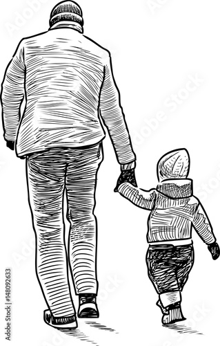 The father with the kid on walk