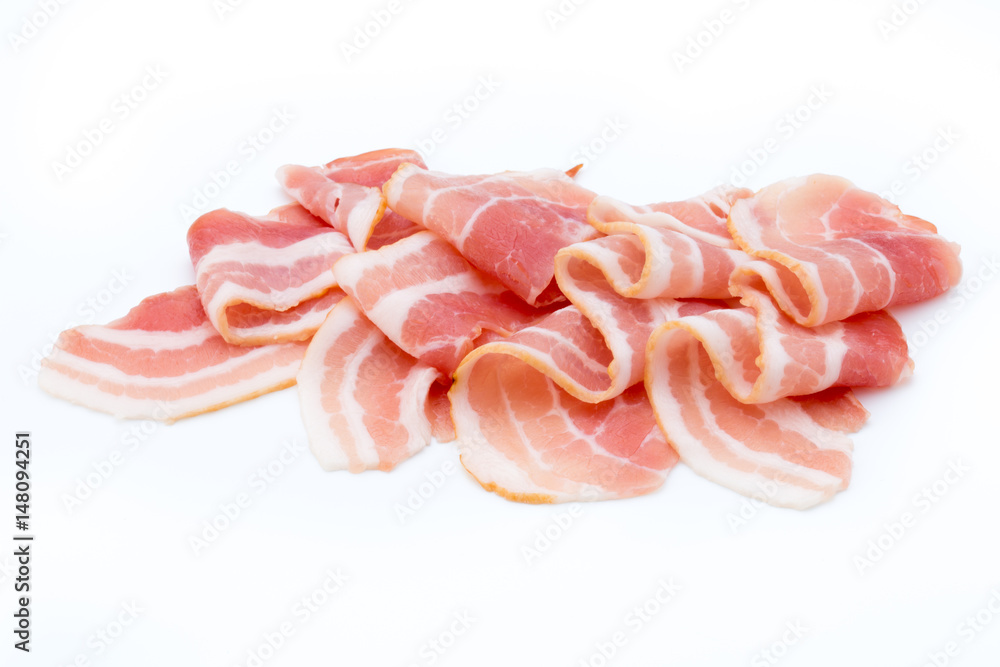 Bacon isolated on white background. Delikatese food. Bacon isolated on white background. Delikatese food.