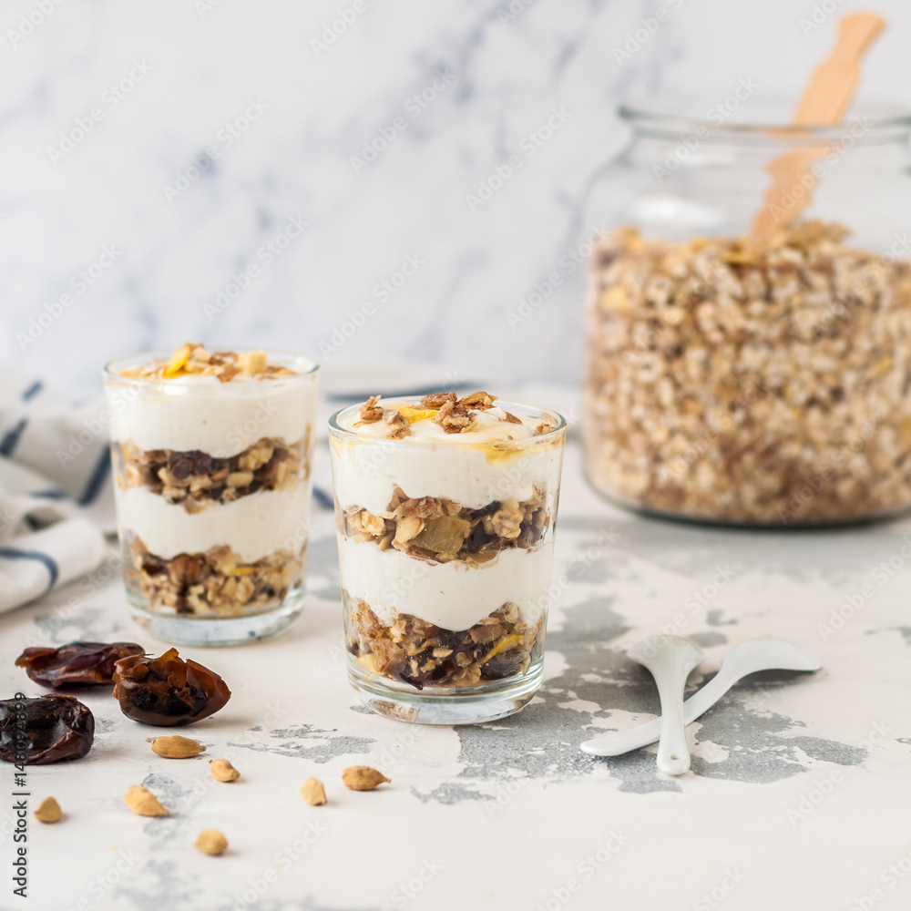 Spiced Yogurt with Granola in Glasses Spiced Yogurt with Granola in Glasses