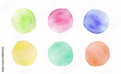 Set of hand painted watercolor round stains on white background