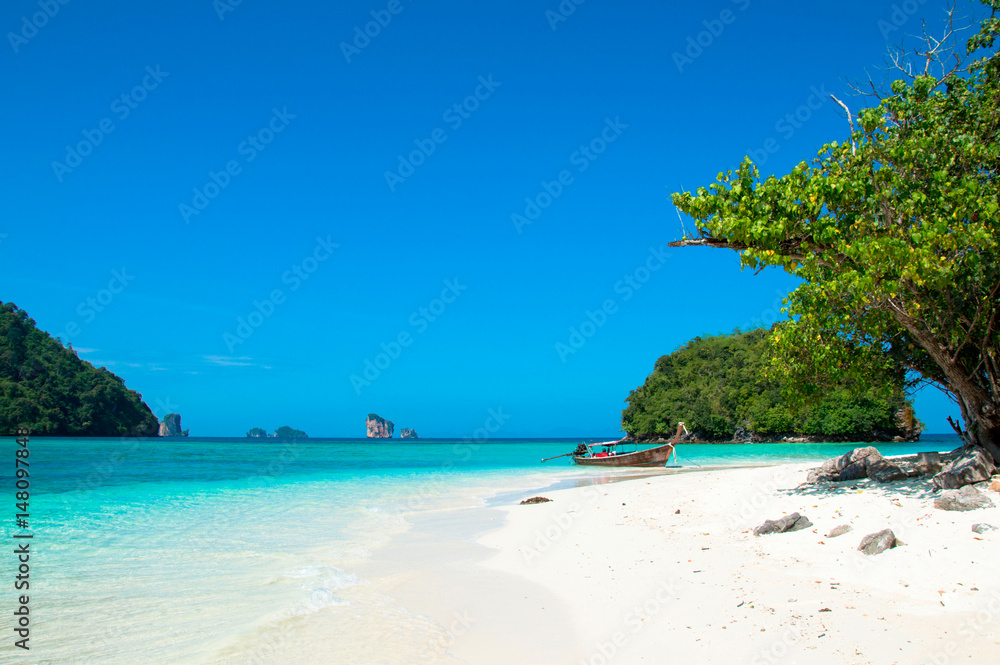 Fototapeta premium Scenic View Of Beach Against Clear Blue Sky