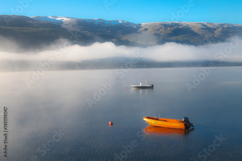 Norway foggy view of lake