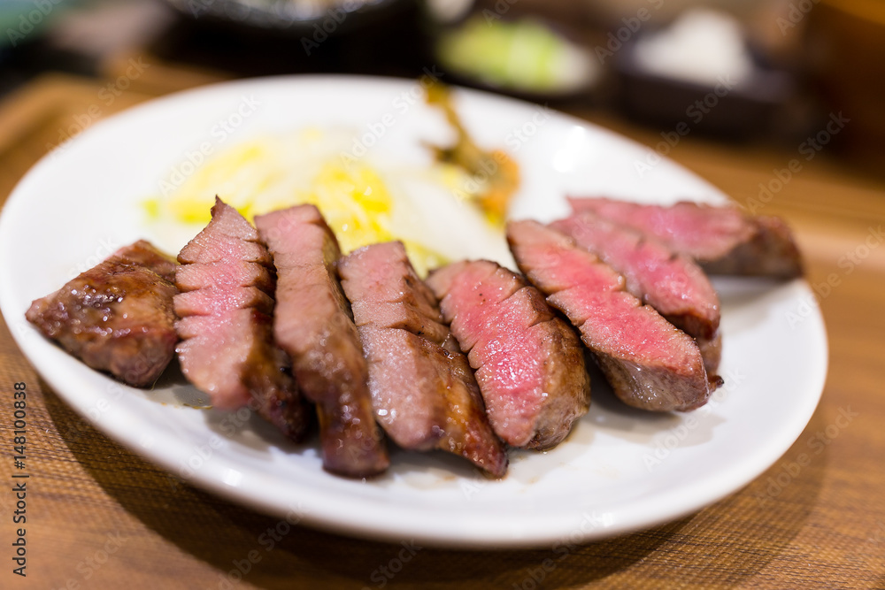 Grilled Japanese beef on plate Grilled Japanese beef on plate